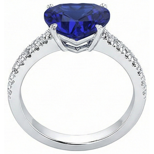 Gold Natürlicher Diamant ( nicht im Labor gezüchtet ) Ring Herzförmiger blauer Saphir Edelstein 5 Karat