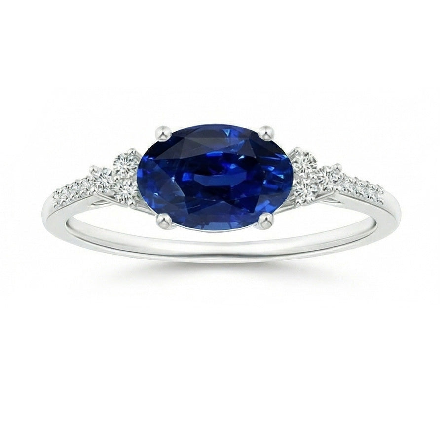 Gold Aus der Erde Abgebauter Natürlicher Diamant & Ovaler Saphir Edelstein Ring 4 Karat Damenschmuck