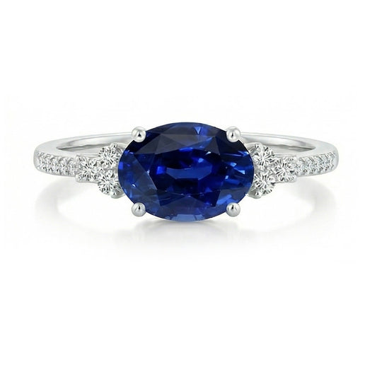 Gold Aus der Erde Abgebauter Natürlicher Diamant & Ovaler Saphir Edelstein Ring 4 Karat Damenschmuck