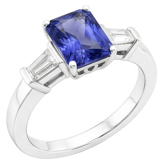 Gold Baguette Natürlicher Diamant ( nicht im Labor gezüchtet )ring 3 Steine Ceylon Saphir Schmuck 2,50 Karat