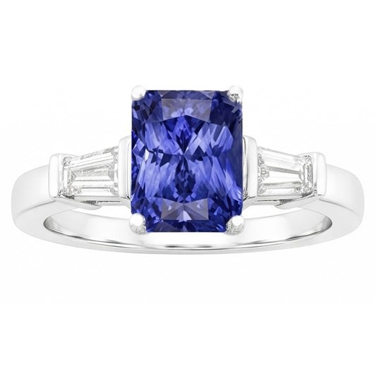 Gold Baguette Natürlicher Diamant ( nicht im Labor gezüchtet )ring 3 Steine Ceylon Saphir Schmuck 2,50 Karat
