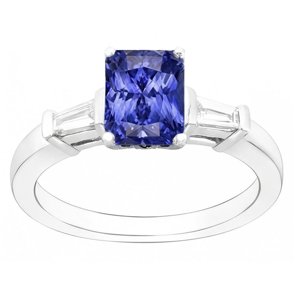 Gold Baguette Natürlicher Diamant ( nicht im Labor gezüchtet )ring 3 Steine Ceylon Saphir Schmuck 2,50 Karat