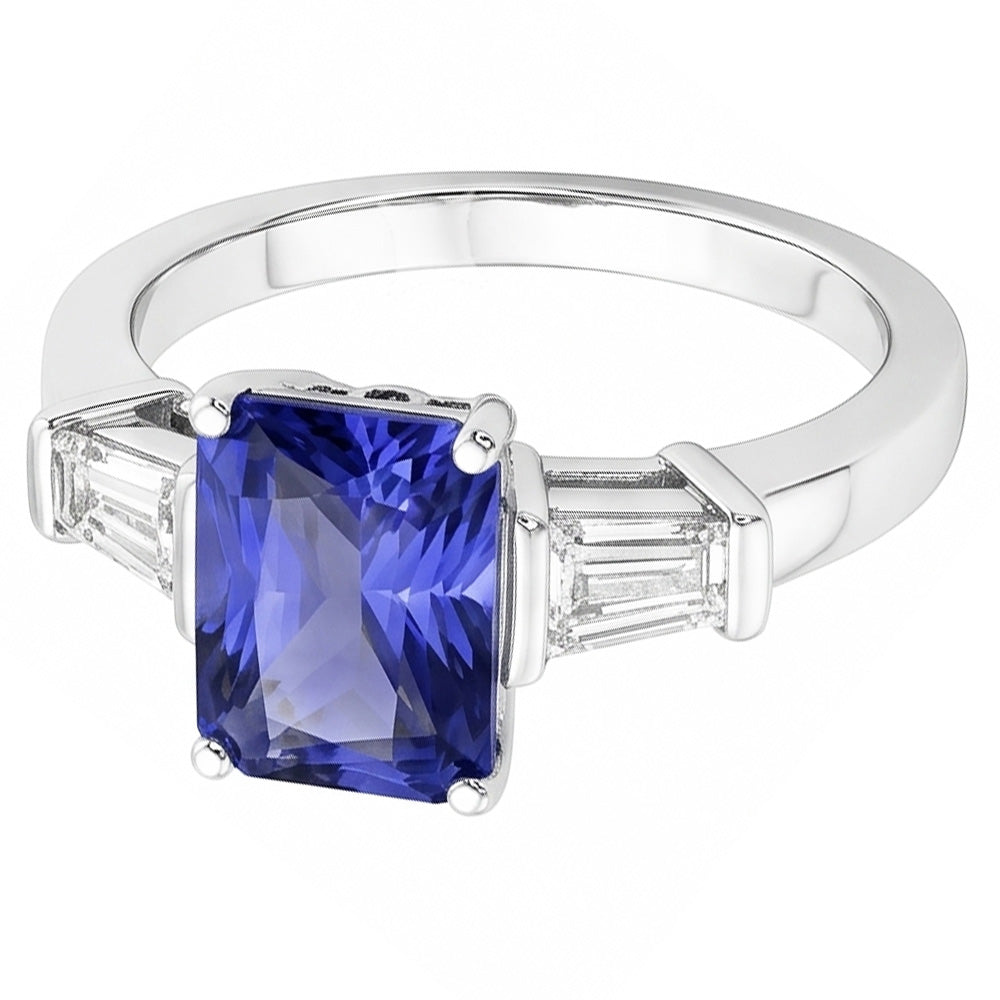 Gold Baguette Natürlicher Diamant ( nicht im Labor gezüchtet )ring 3 Steine Ceylon Saphir Schmuck 2,50 Karat
