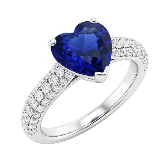 Gold Blauer Saphir Edelstein Ring 4 Karat Mehrreihig Pave Set Natürlicher Diamant ( nicht im Labor gezüchtet )en