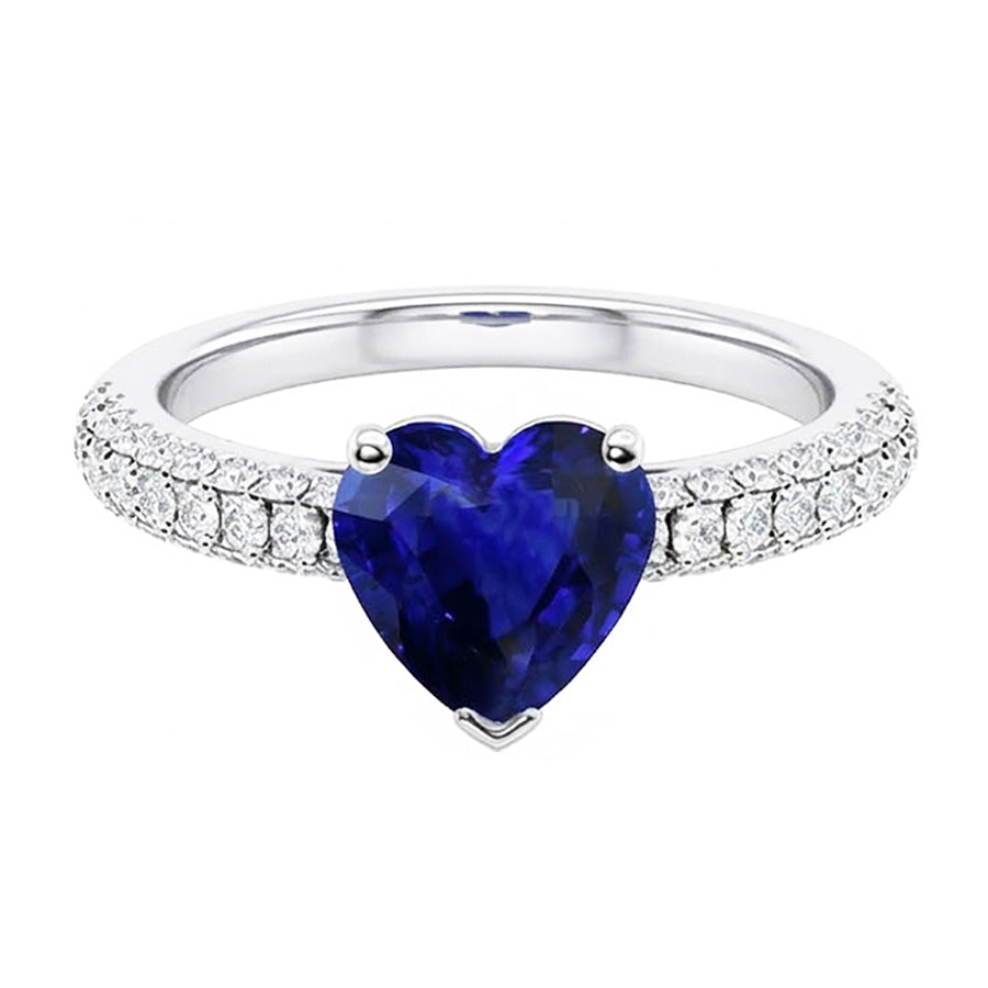Gold Blauer Saphir Edelstein Ring 4 Karat Mehrreihig Pave Set Natürlicher Diamant ( nicht im Labor gezüchtet )en