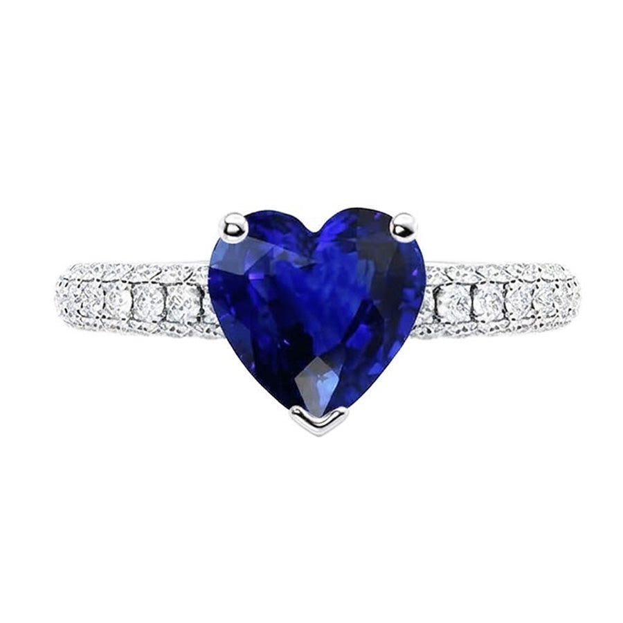 Gold Blauer Saphir Edelstein Ring 4 Karat Mehrreihig Pave Set Natürlicher Diamant ( nicht im Labor gezüchtet )en