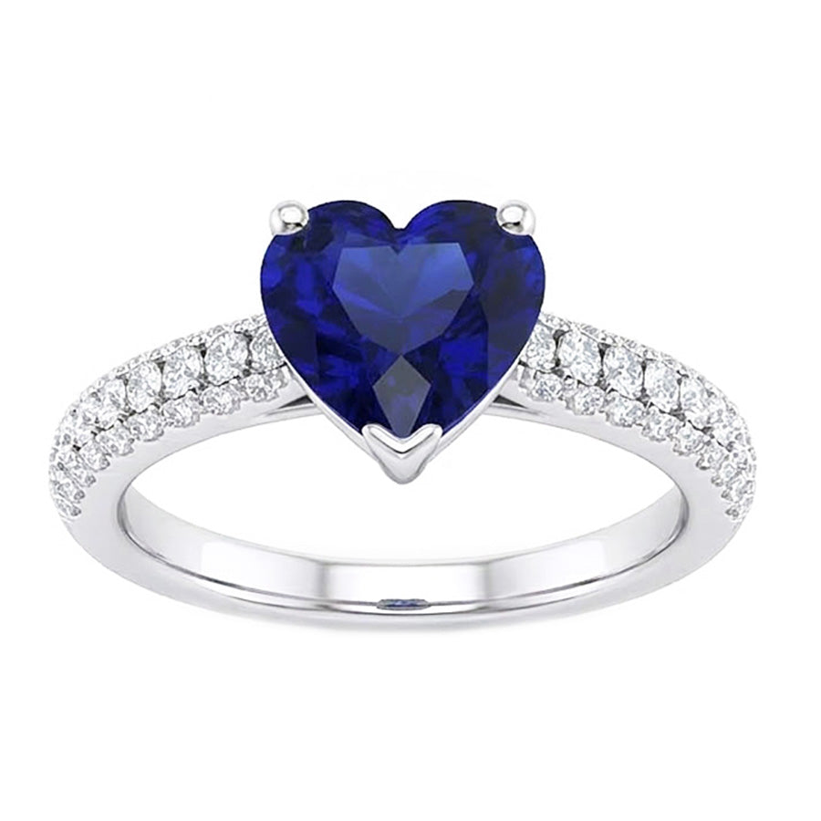Gold Blauer Saphir Edelstein Ring 4 Karat Mehrreihig Pave Set Natürlicher Diamant ( nicht im Labor gezüchtet )en