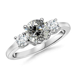 Gold Damenring 3 Steine Rund Alter Bergmann Echt Aus der Erde Abgebauter Natürlicher Diamantschmuck 3,50 Karat