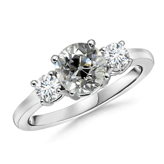 Gold Damenring 3 Steine Rund Alter Bergmann Echt Diamantschmuck 3,50 Karat