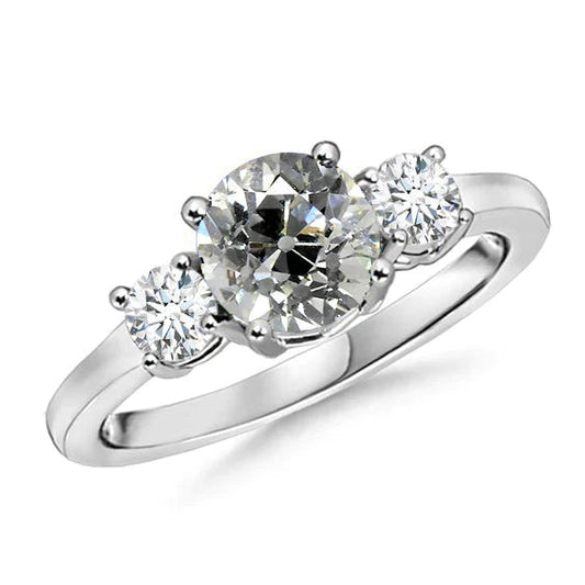 Gold Damenring 3 Steine Rund Alter Bergmann Echt Diamantschmuck 3,50 Karat