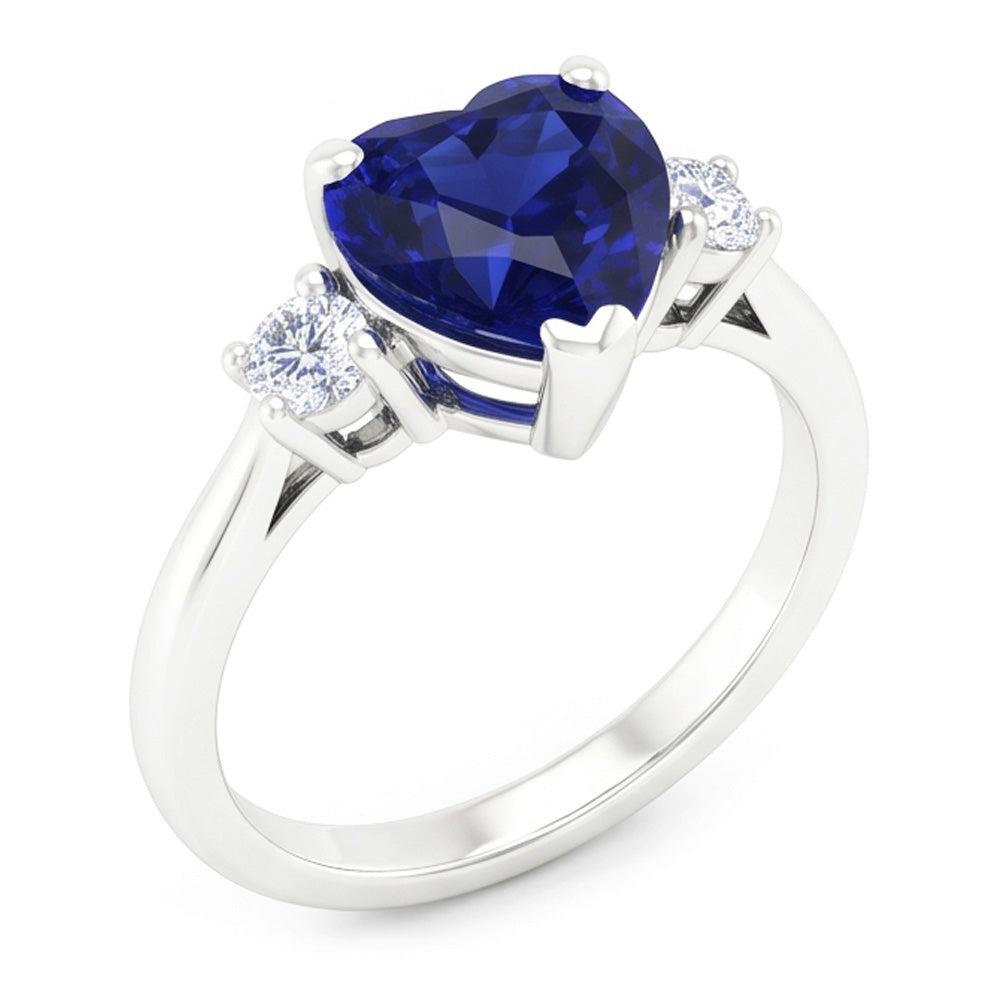 Gold Drei Steine Ehering Herz Tiefblauer Saphir 2 Karat