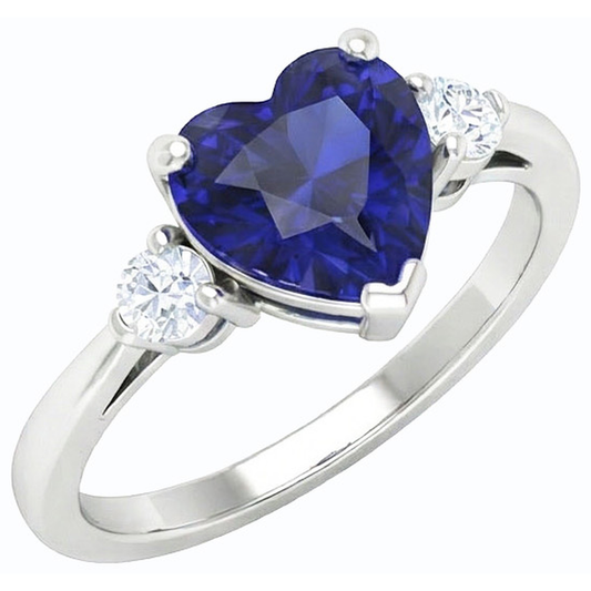 Gold Drei Steine Ehering Herz Tiefblauer Saphir 2 Karat