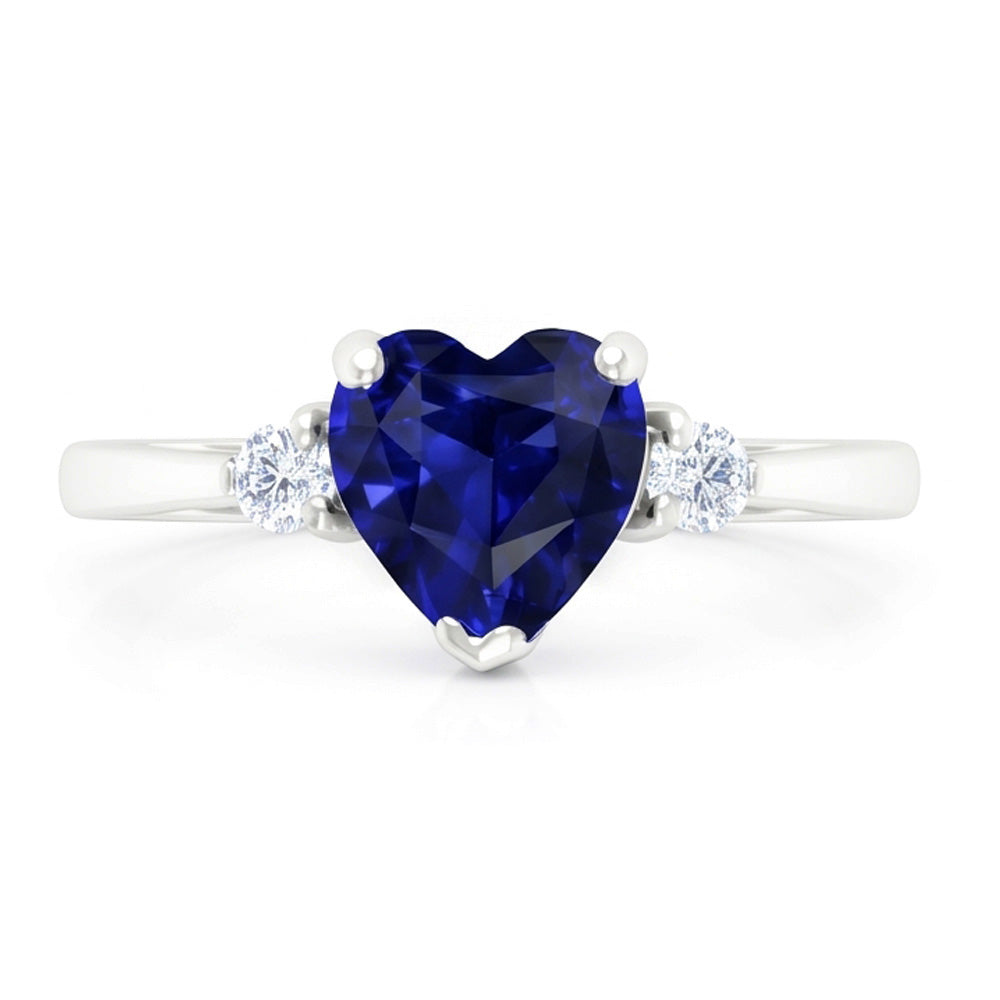 Gold Drei Steine Ehering Herz Tiefblauer Saphir 2 Karat