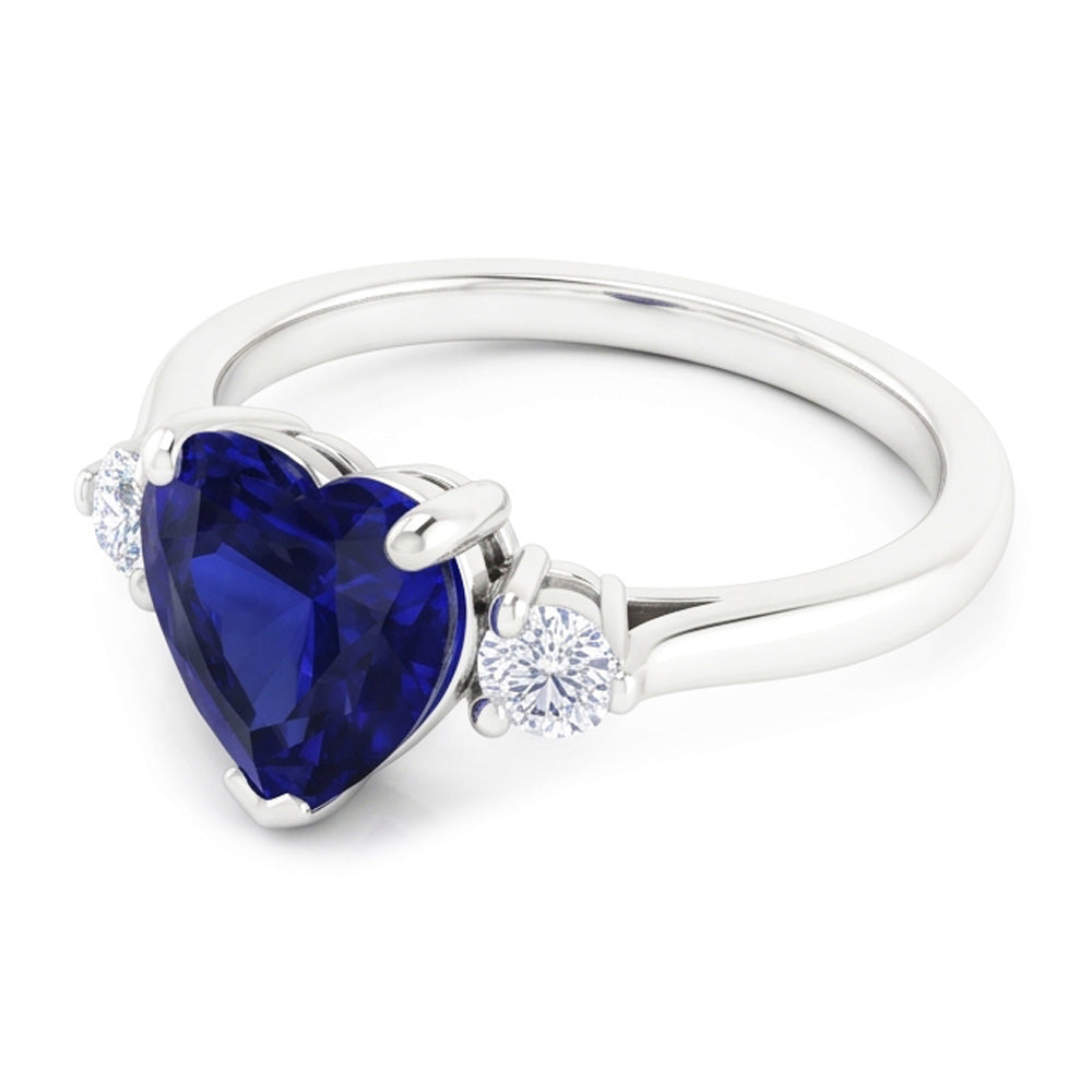 Gold Drei Steine Ehering Herz Tiefblauer Saphir 2 Karat
