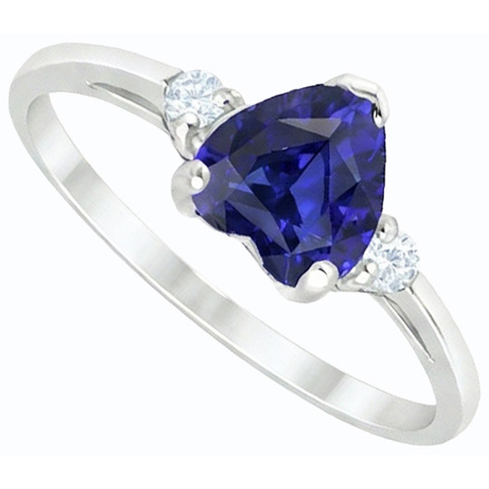 Gold Drei Steine Ehering Herz Tiefblauer Saphir 2 Karat