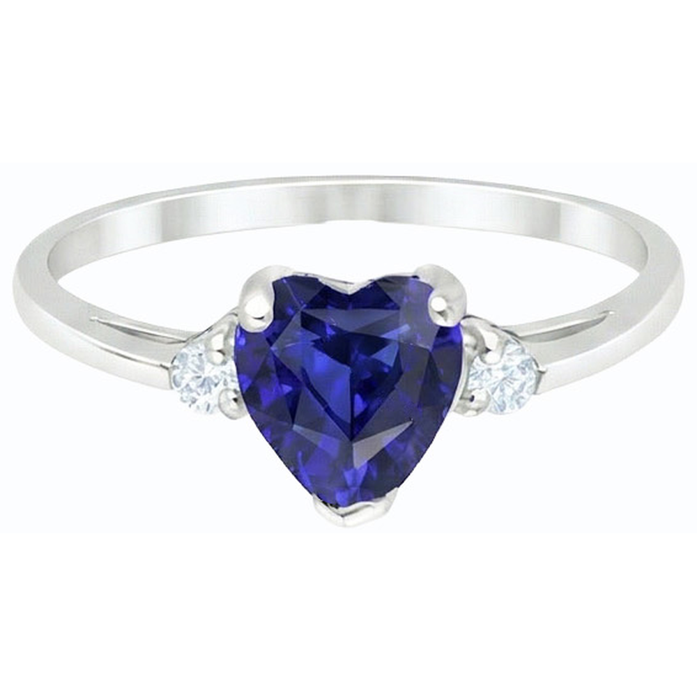 Gold Drei Steine Ehering Herz Tiefblauer Saphir 2 Karat
