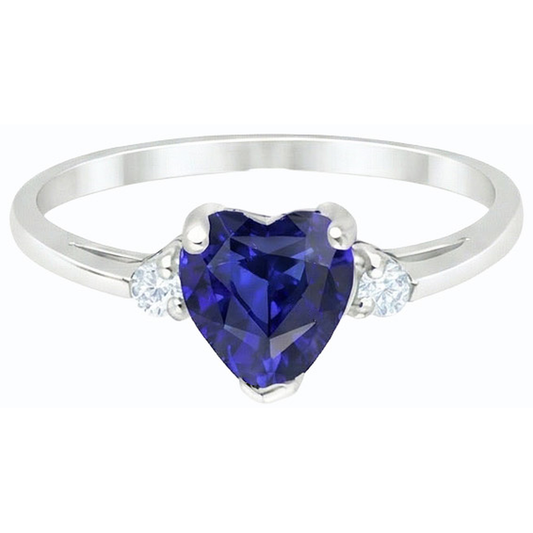 Gold Drei Steine Ehering Herz Tiefblauer Saphir 2 Karat