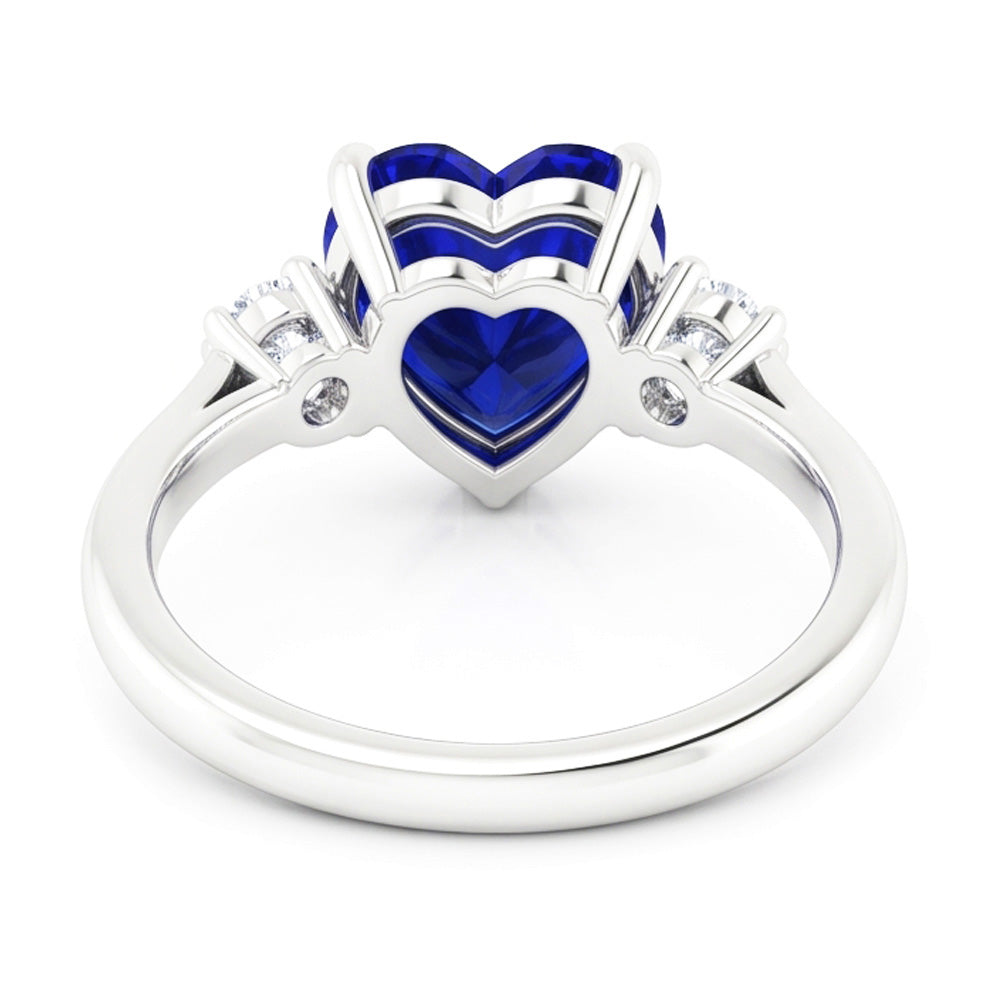 Gold Drei Steine Ehering Herz Tiefblauer Saphir 2 Karat