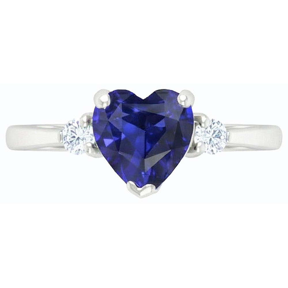 Gold Drei Steine Ehering Herz Tiefblauer Saphir 2 Karat