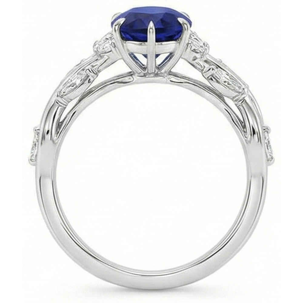 Gold Edelstein Ring Birnenblauer Saphir & Marquise Aus der Erde Abgebauter Natürlicher Diamanten 7,25 Karat