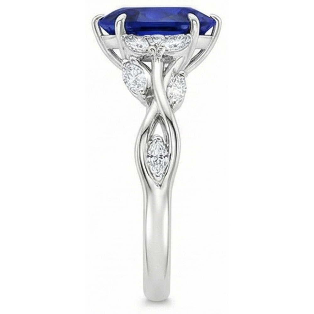 Gold Edelstein Ring Birnenblauer Saphir & Marquise Aus der Erde Abgebauter Natürlicher Diamanten 7,25 Karat