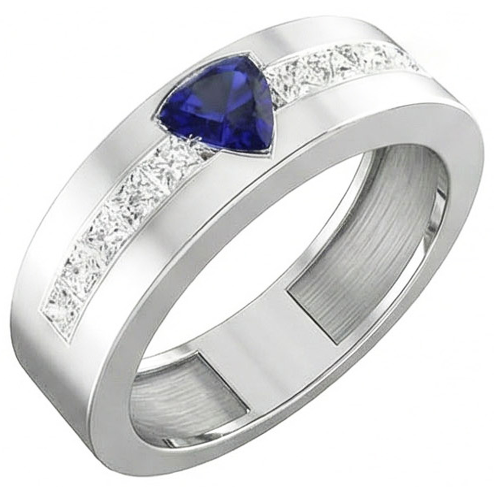 Gold Ehering Trillion Saphir 2 Karat Kanalset Natürlicher Diamant ( nicht im Labor gezüchtet )en