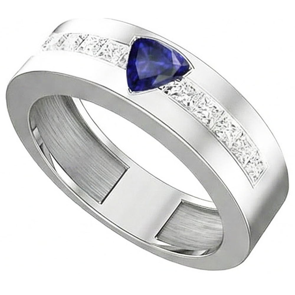 Gold Ehering Trillion Saphir 2 Karat Kanalset Natürlicher Diamant ( nicht im Labor gezüchtet )en
