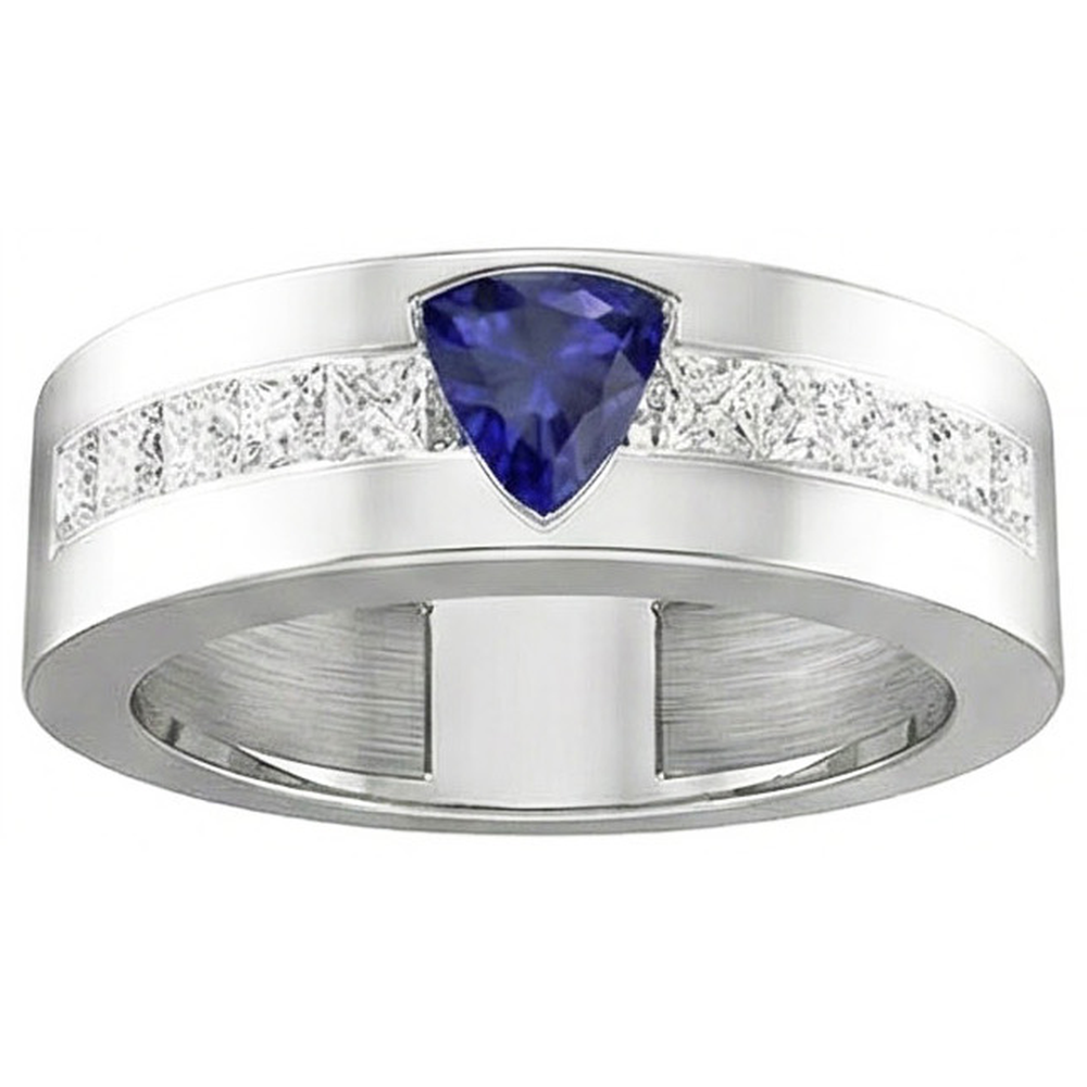 Gold Ehering Trillion Saphir 2 Karat Kanalset Natürlicher Diamant ( nicht im Labor gezüchtet )en