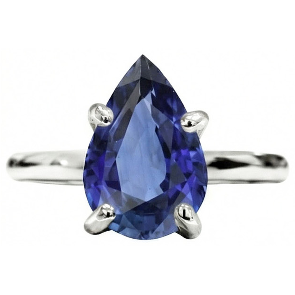 Kornblumenblauer Saphir Schmuckstein-Ring 3-Karat 14 Karat Weißgold – Frontansicht