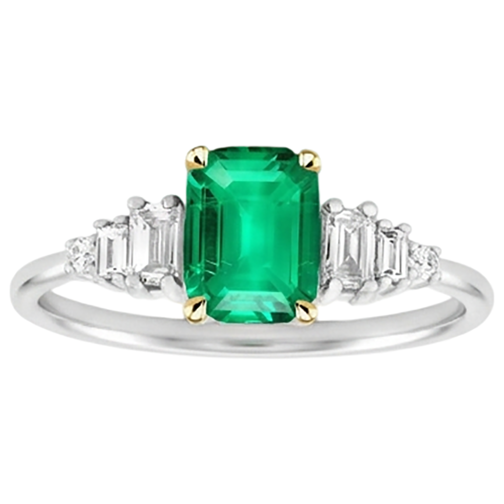 Farbstein-Ring Bicolor 14K Gold mit Smaragd – Seitenansicht