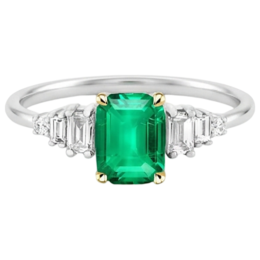 Erdgewonnener Smaragd Farbstein-Ring 2 Karat Bicolor 14K Gold – Frontansicht