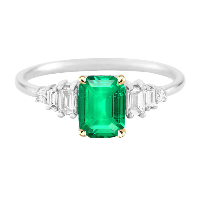 Smaragd-Schliff Smaragd Ring in Bicolor 14K Gold – Hauptansicht