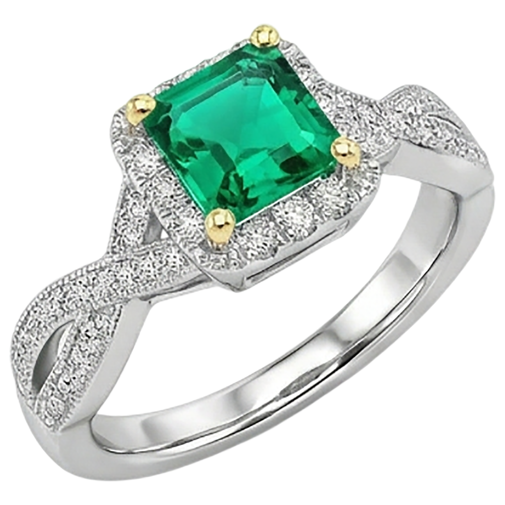 Authentischer Smaragd Farbstein-Ring 2,50 Karat Bicolor 14K Gold – Seitenansicht