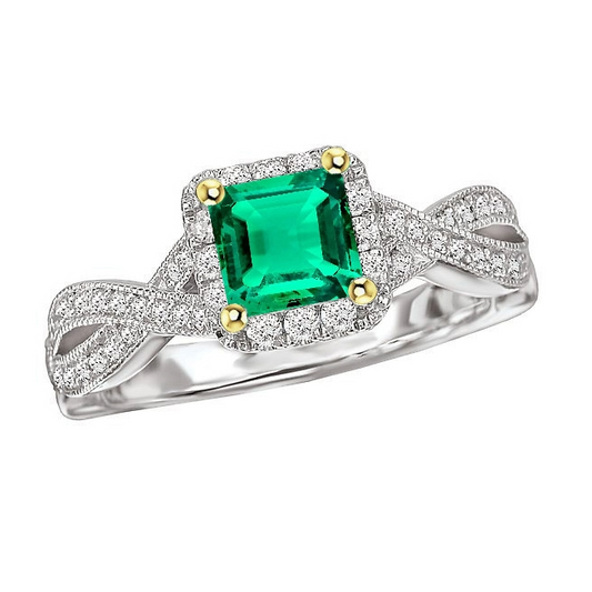 Authentischer Smaragd Farbstein-Ring 2,50 Karat Bicolor 14K Gold – Hauptansicht