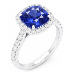 Gold Halo Kissen Saphir Ring Krappen Akzente Natürlicher Diamant ( nicht im Labor gezüchtet )en 3,50 Karat