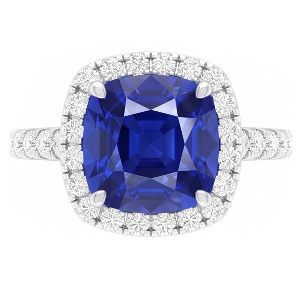 Gold Halo Kissen Saphir Ring Krappen Akzente Natürlicher Diamant ( nicht im Labor gezüchtet )en 3,50 Karat