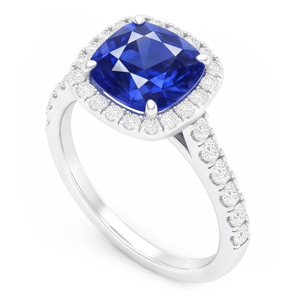 Gold Halo Kissen Saphir Ring Krappen Akzente Natürlicher Diamant ( nicht im Labor gezüchtet )en 3,50 Karat