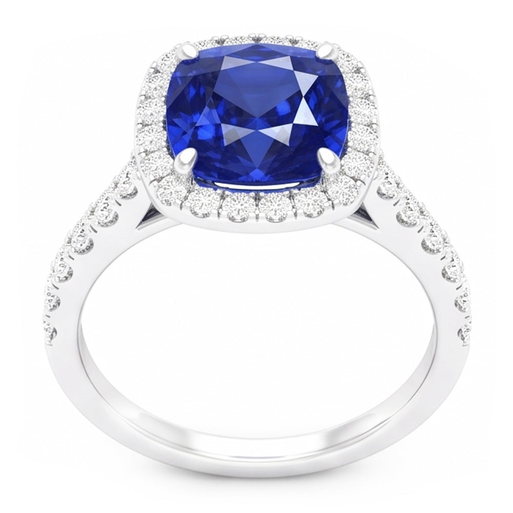 Gold Halo Kissen Saphir Ring Krappen Akzente Natürlicher Diamant ( nicht im Labor gezüchtet )en 3,50 Karat