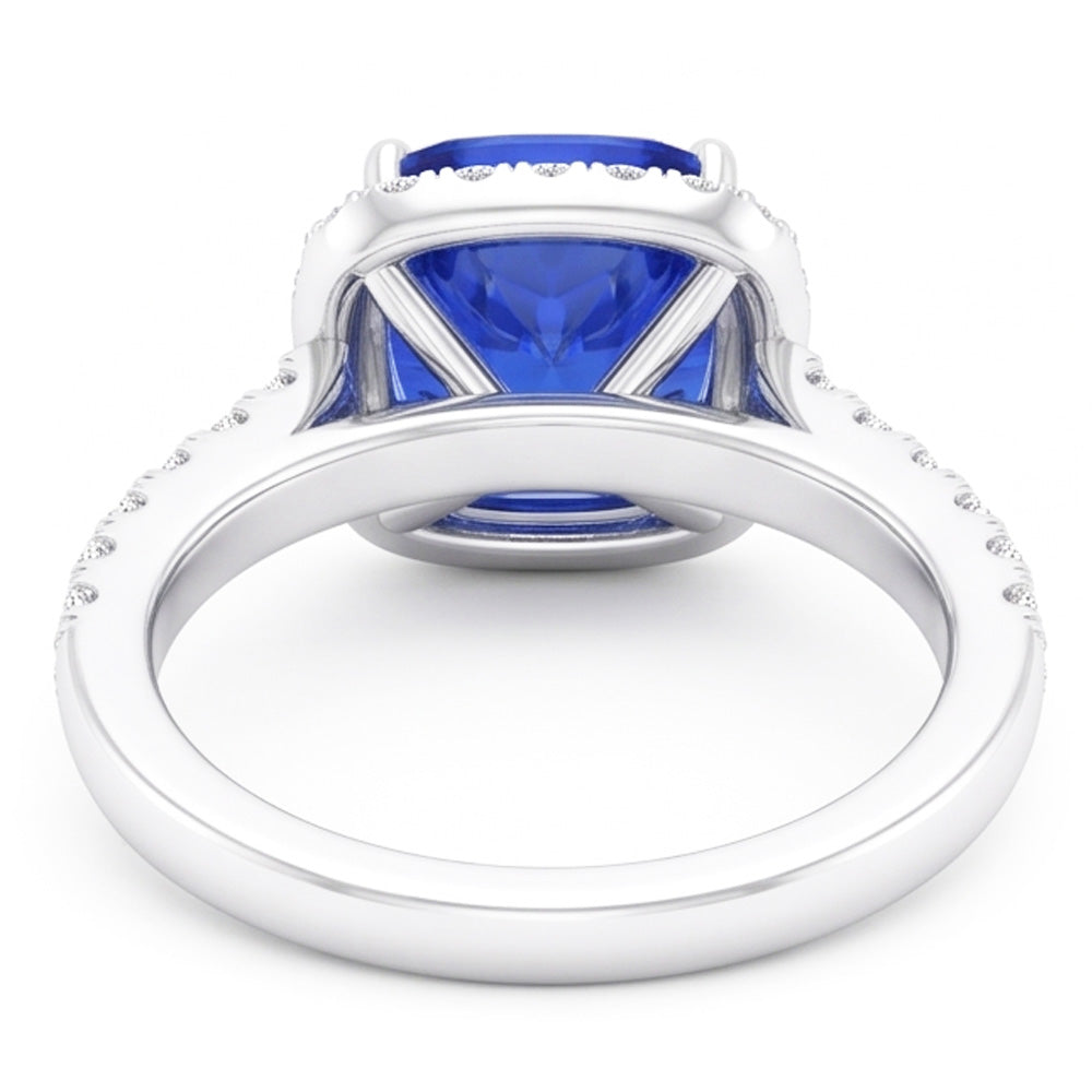 Gold Halo Kissen Saphir Ring Krappen Akzente Natürlicher Diamant ( nicht im Labor gezüchtet )en 3,50 Karat
