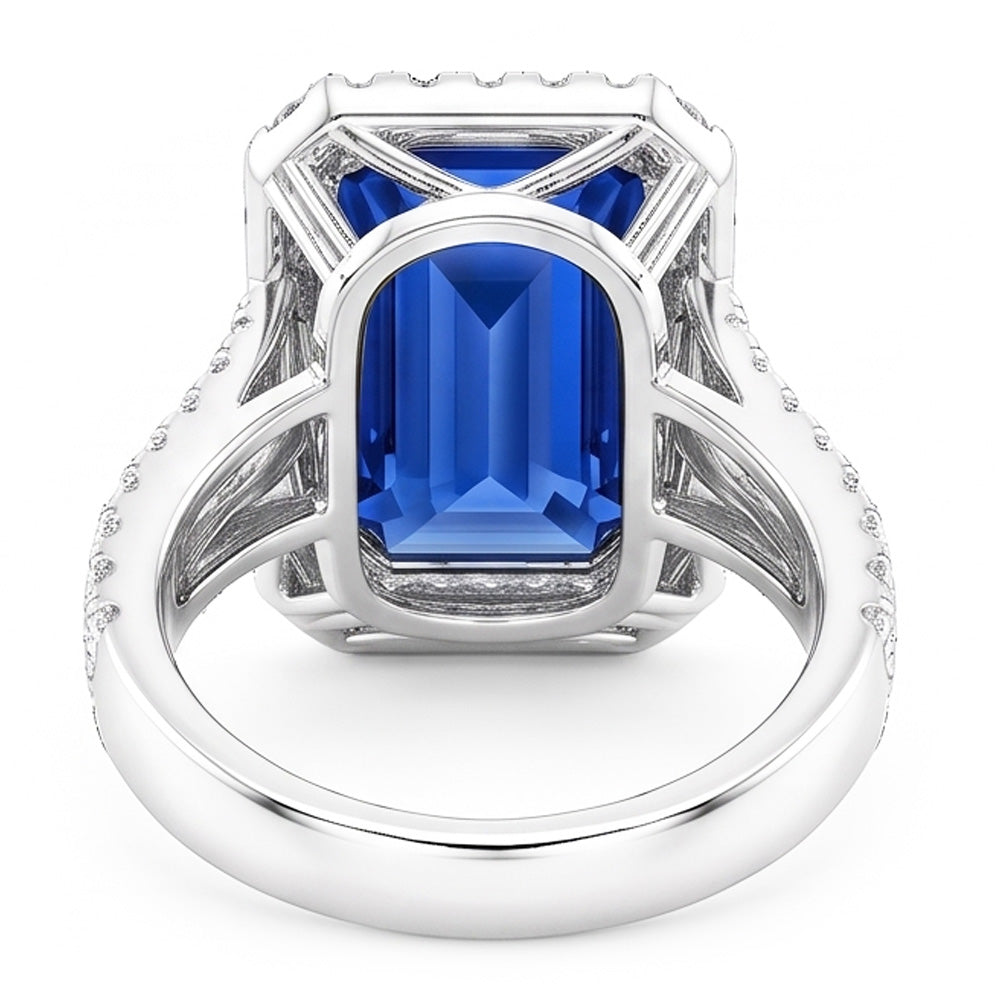 Gold Halo Natürlicher Diamant ( nicht im Labor gezüchtet ) Smaragdschliff Ceylon Saphir Edelstein Ring 6 Karat