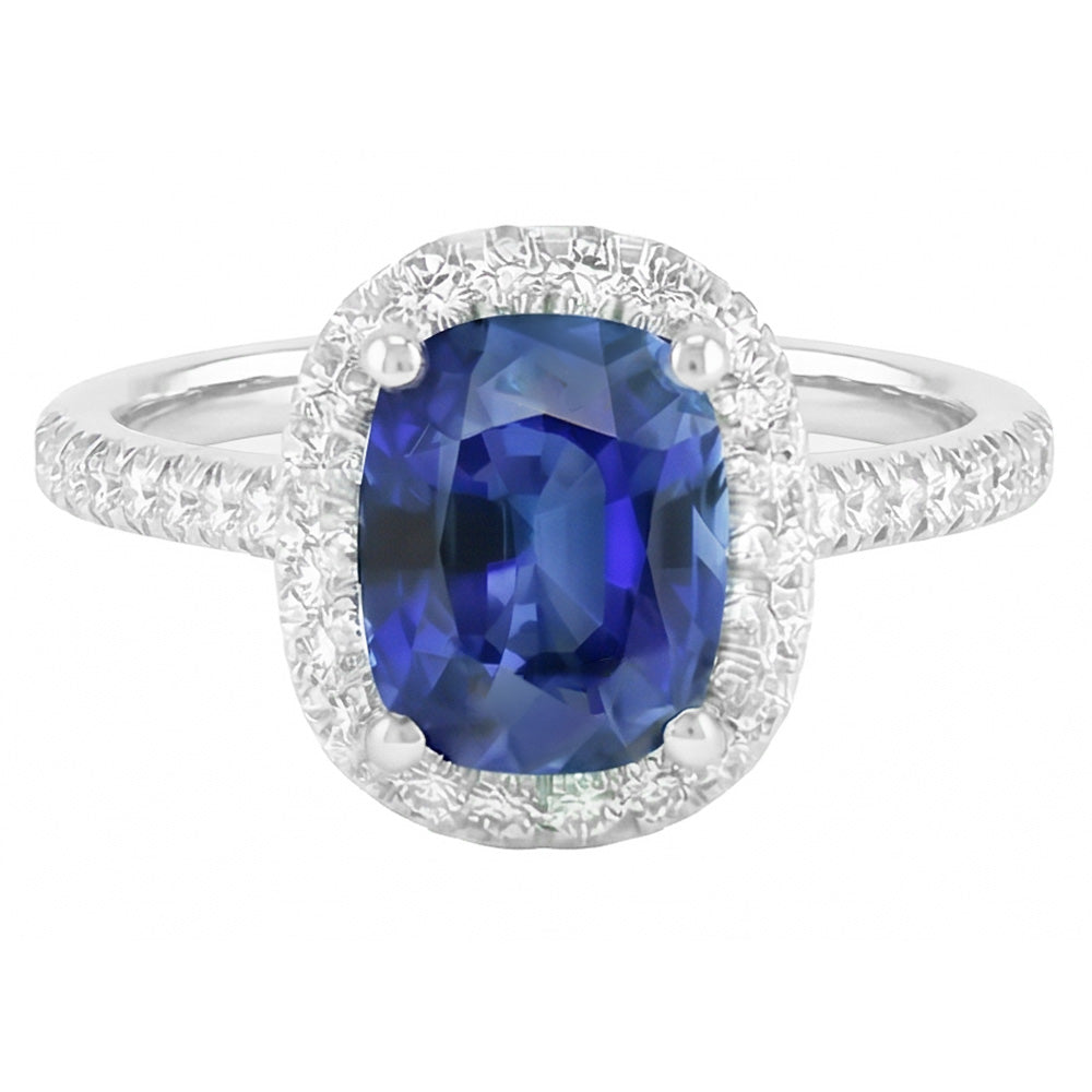 Gold Halo Oval Ceylon Saphir Ring Natürlicher Diamant ( nicht im Labor gezüchtet )schmuck 3,50 Karat