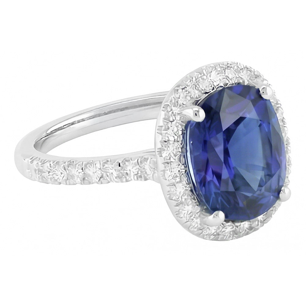 Gold Halo Oval Ceylon Saphir Ring Natürlicher Diamant ( nicht im Labor gezüchtet )schmuck 3,50 Karat