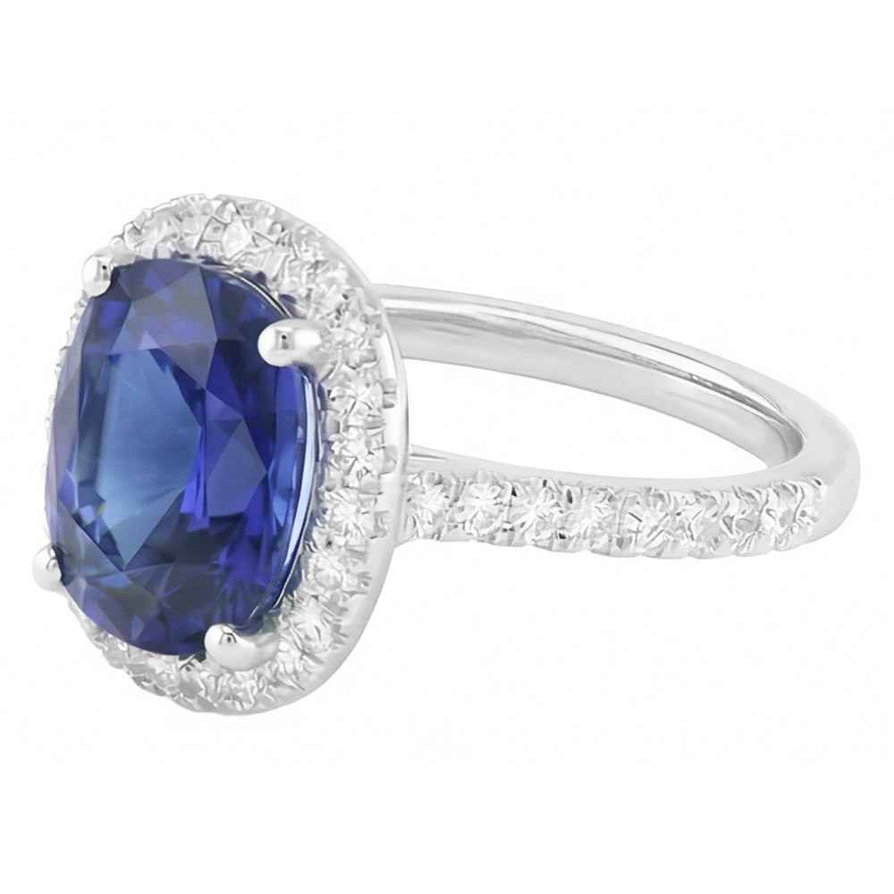 Gold Halo Oval Ceylon Saphir Ring Natürlicher Diamant ( nicht im Labor gezüchtet )schmuck 3,50 Karat