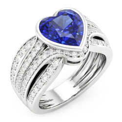 Gold-Natürlicher Diamant ( nicht im Labor gezüchtet )-Saphir-Ring mit Ummantelung 4,50 Karat Lünette & Pavé-Set