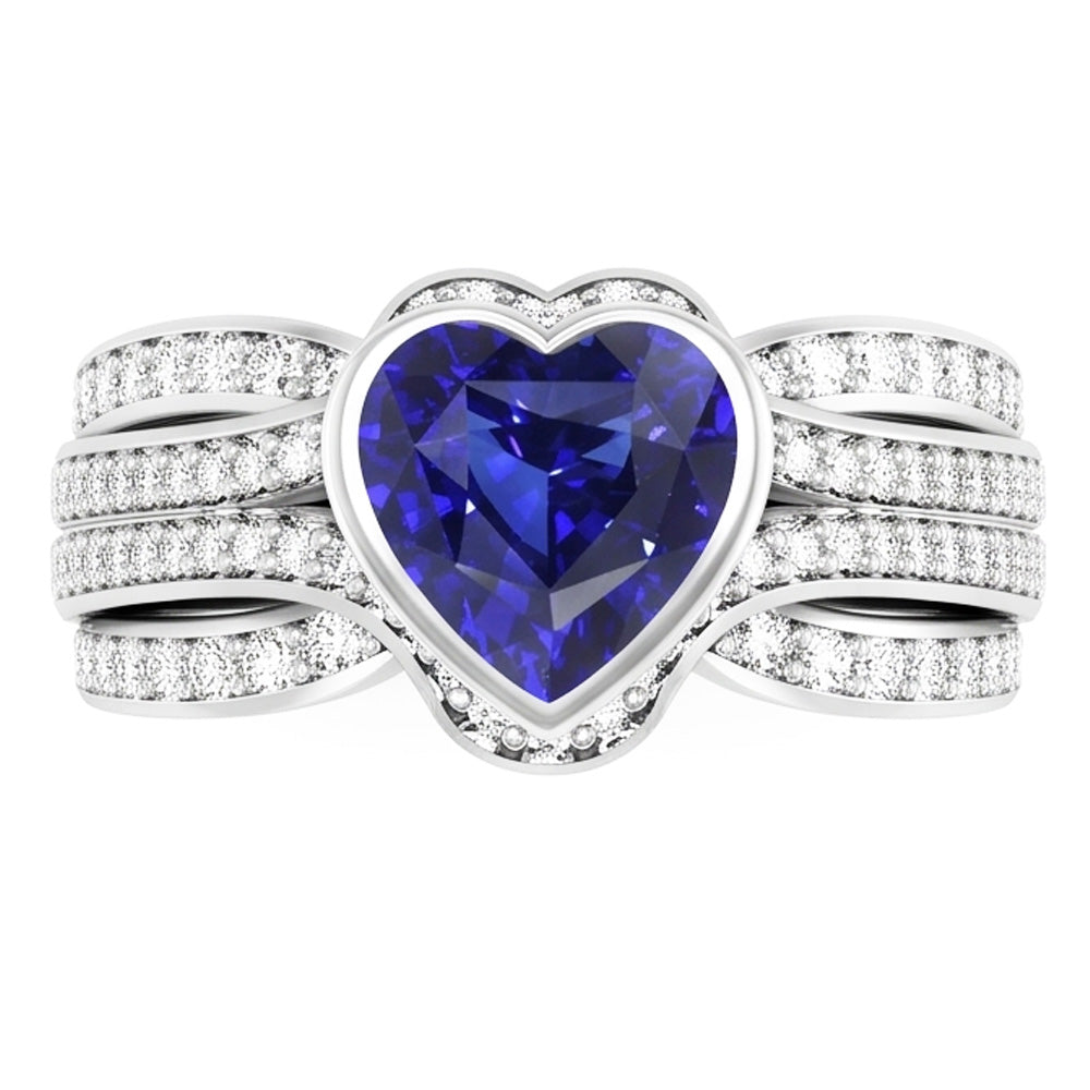 Gold-Natürlicher Diamant ( nicht im Labor gezüchtet )-Saphir-Ring mit Ummantelung 4,50 Karat Lünette & Pavé-Set