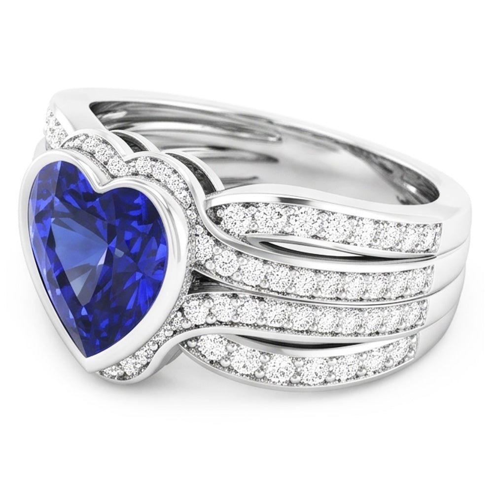 Gold-Natürlicher Diamant ( nicht im Labor gezüchtet )-Saphir-Ring mit Ummantelung 4,50 Karat Lünette & Pavé-Set