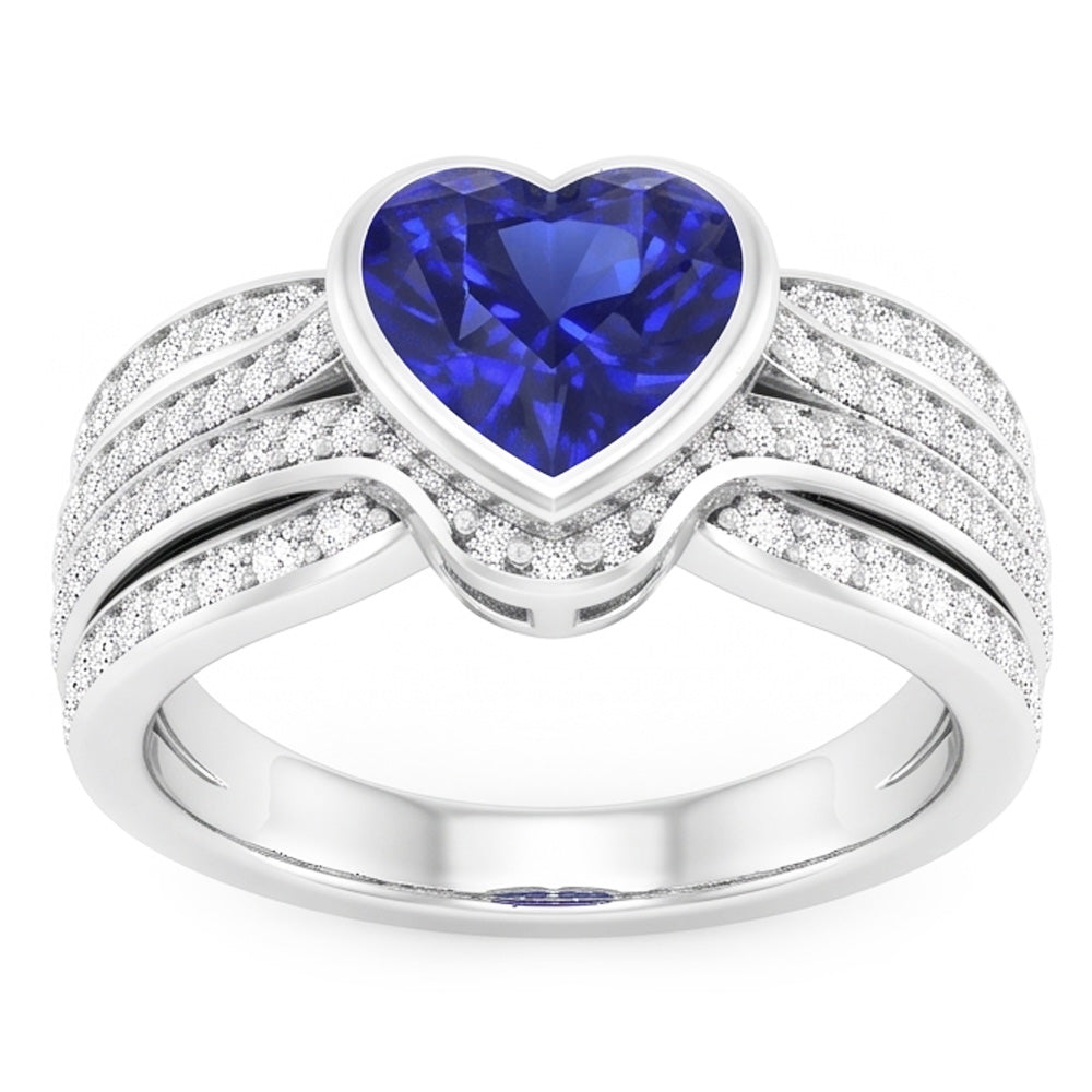 Gold-Natürlicher Diamant ( nicht im Labor gezüchtet )-Saphir-Ring mit Ummantelung 4,50 Karat Lünette & Pavé-Set