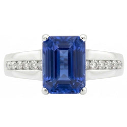 Gold Natürlicher Diamant ( nicht im Labor gezüchtet ) Schmuck Smaragdschliff Blauer Saphir Ring 3 Karat Krappen Set