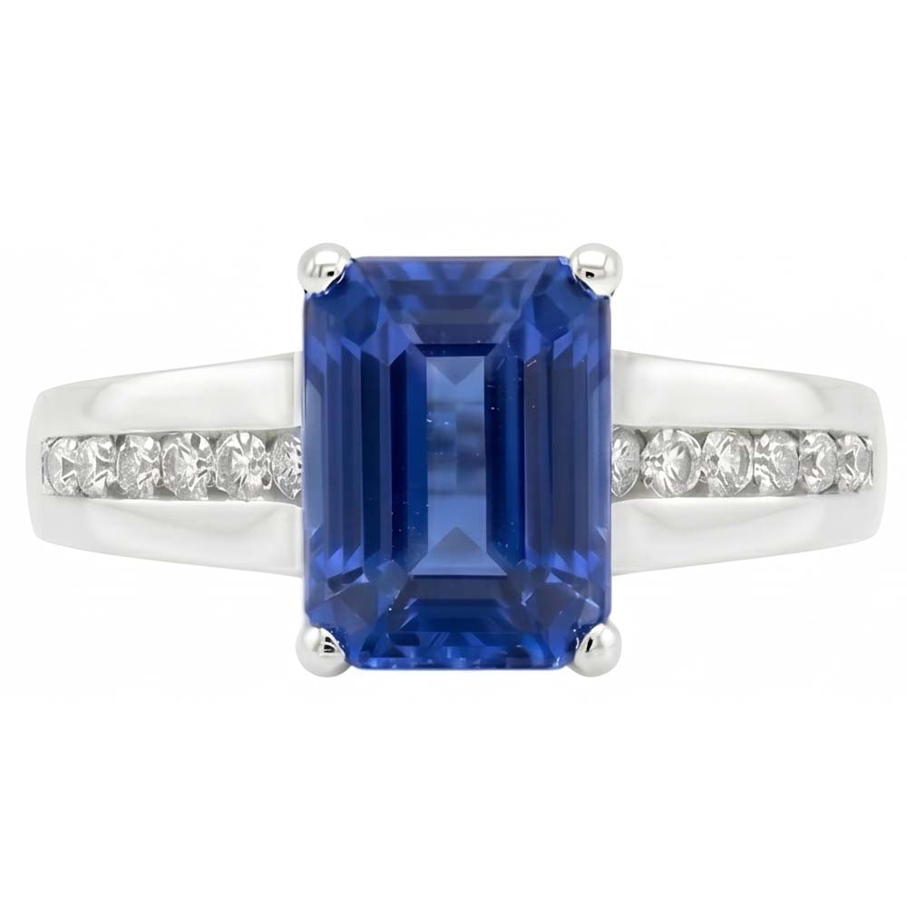 Gold Natürlicher Diamant ( nicht im Labor gezüchtet ) Schmuck Smaragdschliff Blauer Saphir Ring 3 Karat Krappen Set