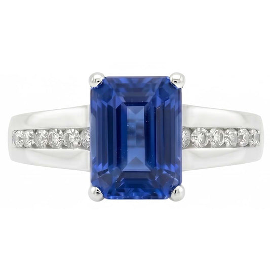 Gold Natürlicher Diamant ( nicht im Labor gezüchtet ) Schmuck Smaragdschliff Blauer Saphir Ring 3 Karat Krappen Set